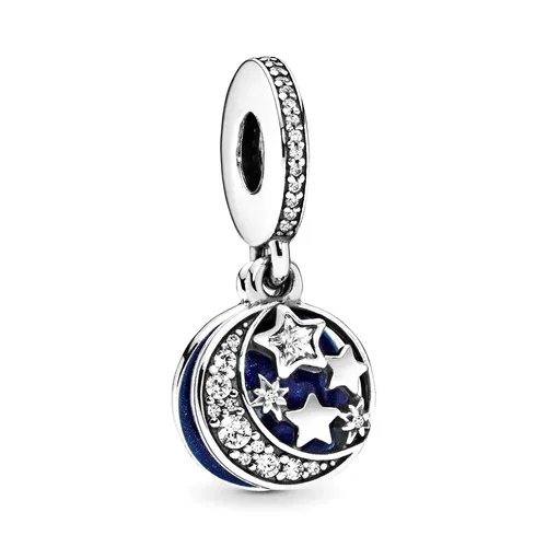 Hạt Vòng Charm Pandora Moments Silver Charm With Moon And Blue Sky 791993CZ Màu Bạc Xanh