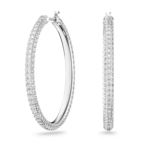 Khuyên Tai Nữ Swarovski Stone Hoop Earrings Pavé, Large, White, Rhodium Plated 5389432 Màu Trắng