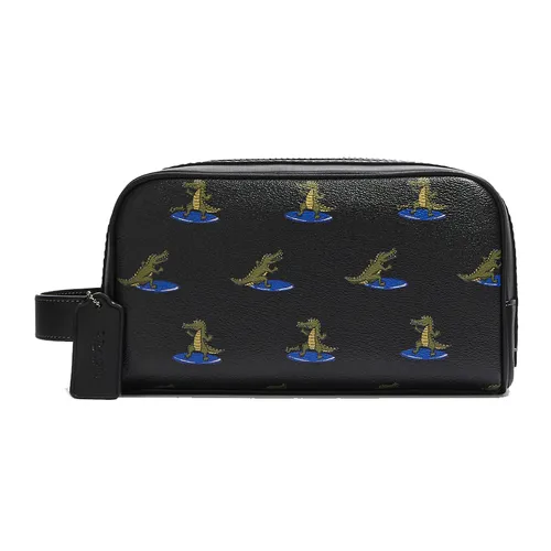 Túi Cầm Tay Nam Coach Travel Kit With Surfing Crocodile Print Màu Đen Họa Tiết