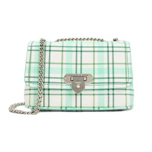 Túi Đeo Chéo Nữ Charles & Keith CNK Alcott Push-Lock Chain Bag 80782093 Màu Trắng Xanh Mint