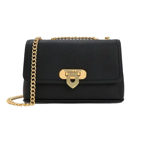 Túi Đeo Chéo Nữ Charles & Keith CNK Alcott Push-Lock Chain Bag CK2-80782093 Màu Đen