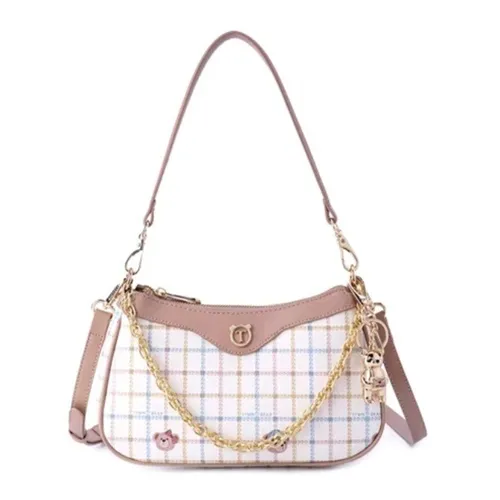 Túi Đeo Vai Nữ TTWN BEAR Họa Tiết Kẻ TN3221 Màu Trắng Nâu