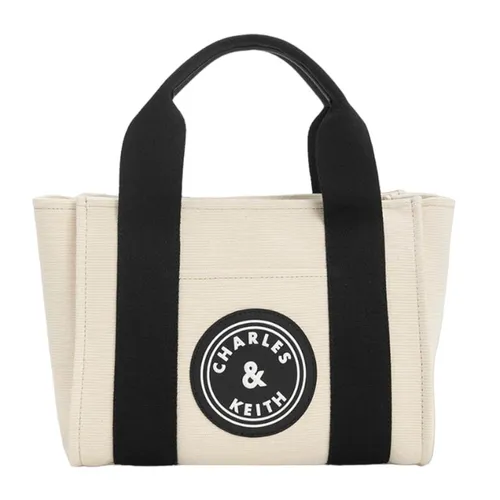 Túi Tote Nữ Charles & Keith CNK Canvas Contrast-Trim Bag Multi 30782192 Màu Trắng Đen