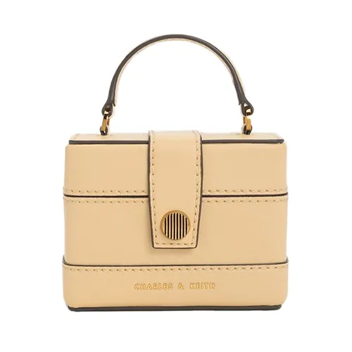Túi Xách Nữ Charles & Keith CNK Mini Bronte Contrast Trim Top Handle Bag 51210040 Màu Beige