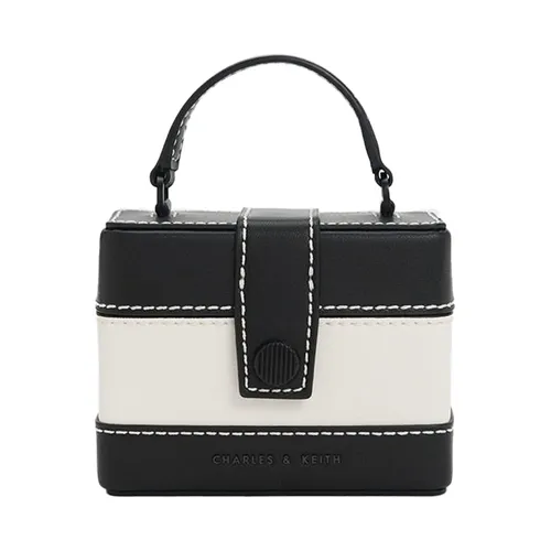Túi Xách Nữ Charles & Keith CNK Mini Bronte Contrast Trim Top Handle Bag 51210040 Màu Đen Trắng