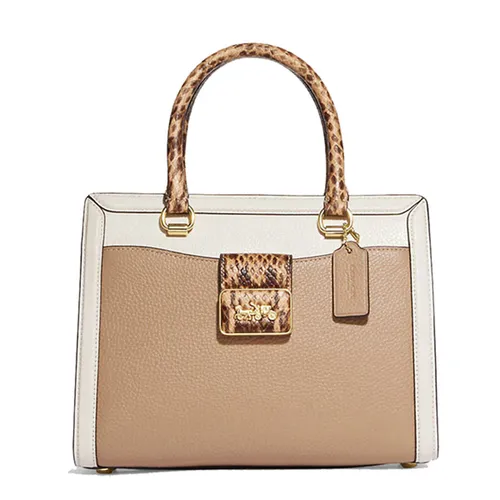 Coach - Túi Xách Nữ Coach Grace Carryall In Colorblock CD484 Gold/Taupe Multi Màu Nâu Trắng - Vua Hàng Hiệu
