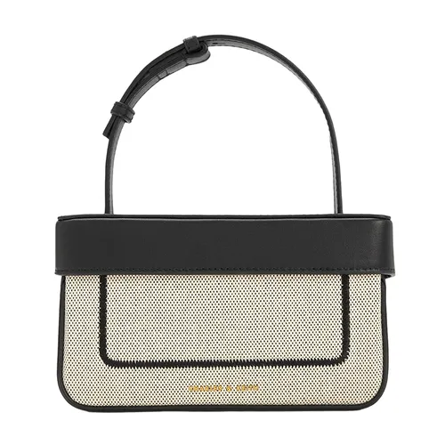 Túi Xách Tay Nữ Charles & Keith CNK Astra Canvas Contrast Trim Boxy Bag Black Textured 50701286 Màu Đen Phối Trắng