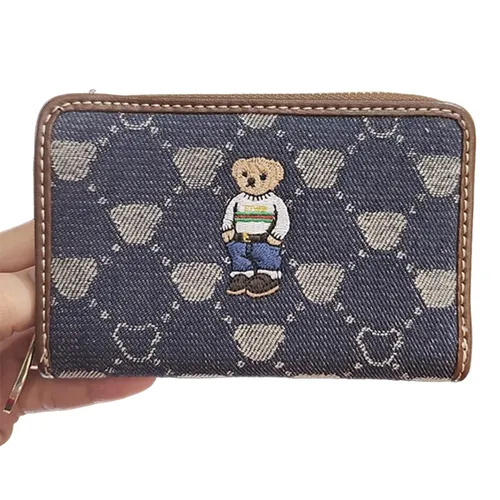 Ví Nữ TTWN BEAR TT2381 TT2379 Gập Kéo Khóa Xanh Viền Nâu Size M - Túi xách - Vua Hàng Hiệu