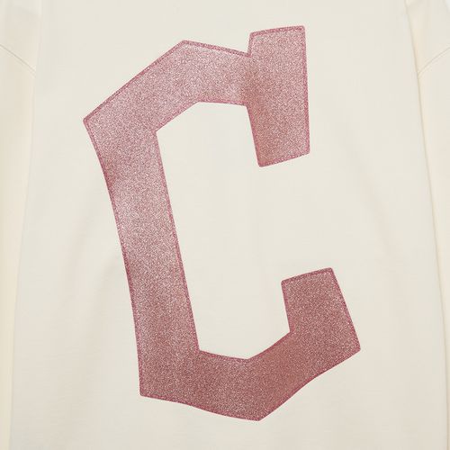 Áo Nỉ Sweater MLB Basic Bling Mega Logo Nhũ Overfit Sweatshirt Cleveland Guardians 3AMTB1034-45CRS Màu Kem-5