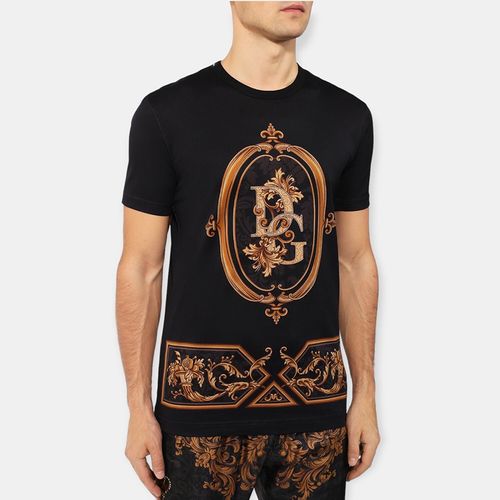 Áo Phông Nam Dolce & Gabbana  D&G Logo Baroque Print T-Shirt G8KBAT HH7YV1 HNII4 Màu Đen Size 48-4