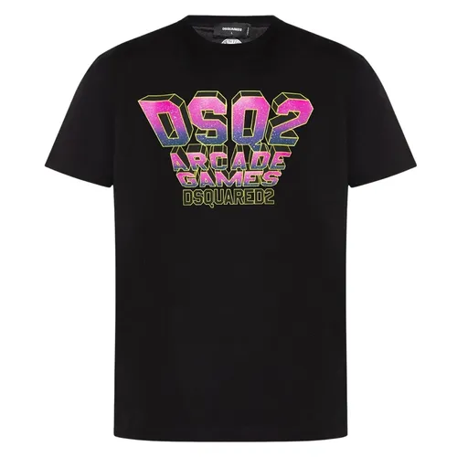 Áo Phông Nam Dsquared2 Black With Logo Pink Printed Tshirt S74GD1152 S23009 900 Màu Đen Size S