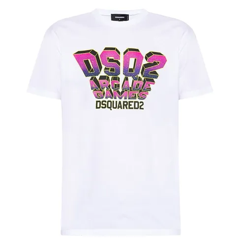 Áo Phông Nam Dsquared2 White With Logo Pink Printed Tshirt S74GD1152 S23009 100 Màu Trắng