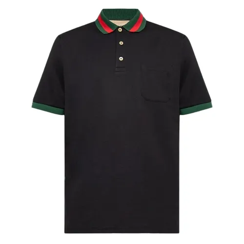 Áo Polo Nam Gucci Black With Web Collar Printed 701735 XJELJ/1043 Màu Đen