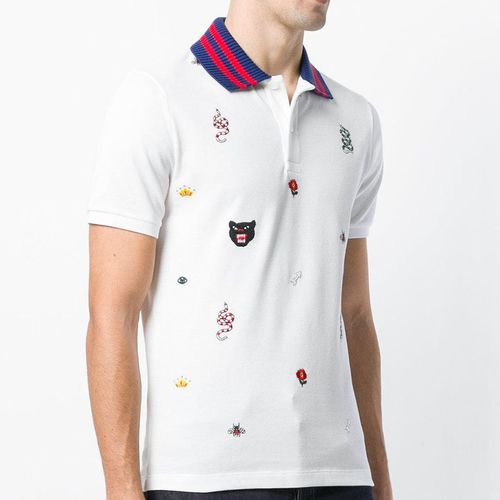 Áo Polo Nam Gucci GG Cotton Embroidered Shirt In White Màu Trắng Họa Tiết Size M-2