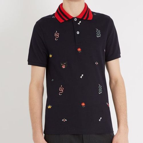 Áo Polo Nam Gucci GG Embroidered Stretch-Cotton Blend Piqué Shirt Black Màu Đen Size XL-3
