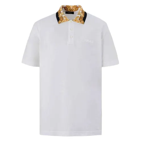Áo Polo Nam Versace Logo Embroidered Pattern Shirt 1012260 1A08837 Màu Trắng Size S