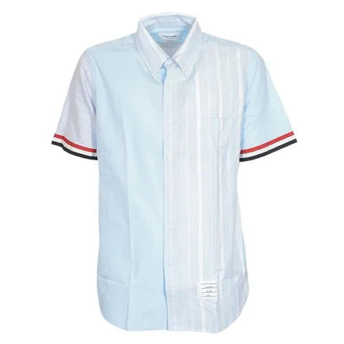 Áo Sơ Mi Cộc Tay Nam Thom Browne Light Blue Poplin Grosgrain Cuff MWS252F-03113-480 Màu Xanh Nhạt