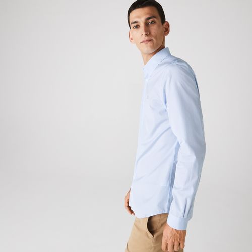 Áo Sơ Mi Nam Lacoste Men's Regular Fit Checkered Premium Cotton Poplin Shirt CH2974-00-F6Z Màu Xanh Blue Size 40-4