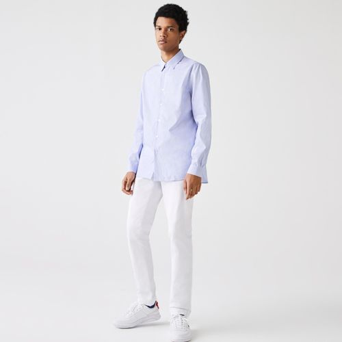 Áo Sơ Mi Nam Lacoste Men's Regular Fit Striped Cotton Poplin Shirt CH2948-00-F6Z Màu Xanh Blue Size 39-8