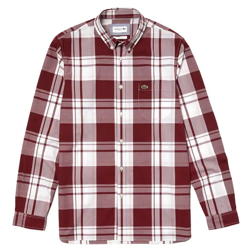 Thời trang Lacoste Nam Đỏ kẻ trắng - Áo Sơ Mi Lacoste Slim Fit CH5142Y42 Màu Đỏ Kẻ Trắng Size 40 - Vua Hàng Hiệu