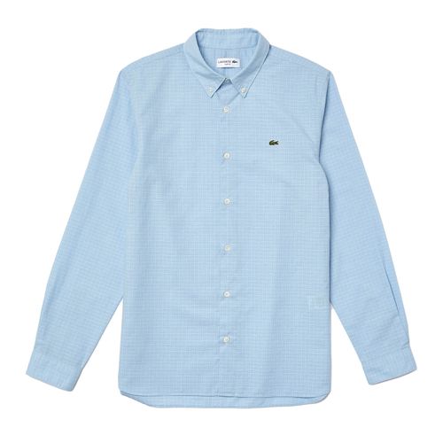 Áo Sơ Mi Nam Lacoste Men's Slim Fit Checkered Cotton And Linen Shirt CH7643-00-FV2 Màu Xanh Blue Size 40-1