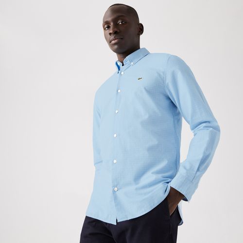 Áo Sơ Mi Nam Lacoste Men's Slim Fit Checkered Cotton And Linen Shirt CH7643-00-FV2 Màu Xanh Blue Size 40-4