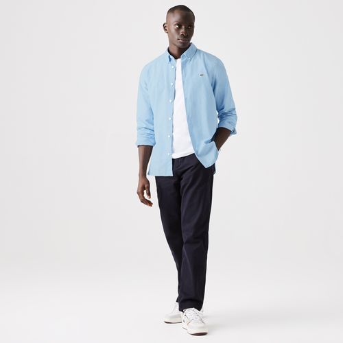Áo Sơ Mi Nam Lacoste Men's Slim Fit Checkered Cotton And Linen Shirt CH7643-00-FV2 Màu Xanh Blue Size 41-6