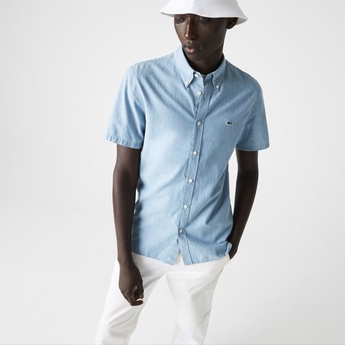 Áo Sơ Mi Nam Lacoste Men's Slim Fit Cotton Chambray Shirt CH2973-00-UEX Màu Xanh Blue Size 39-2