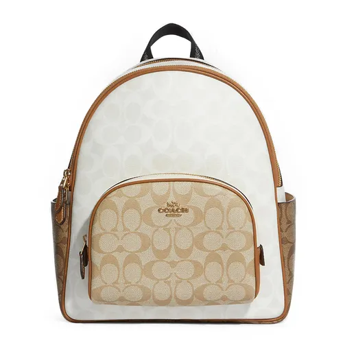 Coach - Balo Nữ Coach Court Backpack In Blocked Signature Canvas CA439 Màu Trắng/Be - Vua Hàng Hiệu