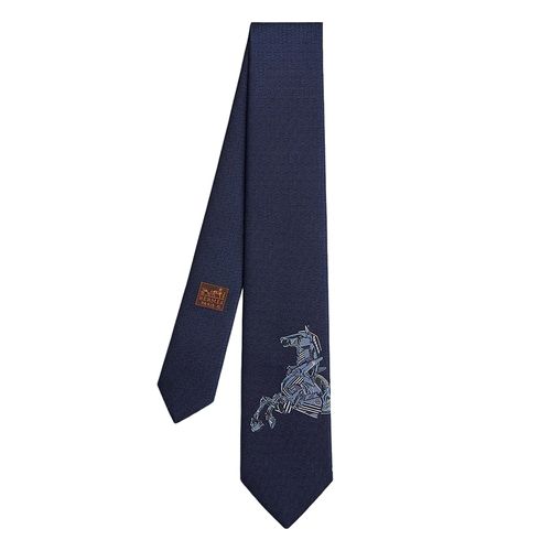 Cà Vạt Nam Hermès Tie 7 Robocabar Tie Marine/Ciel Màu Xanh Navy-1