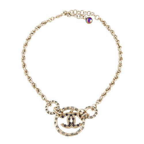 Dây Chuyền Nữ Chanel CC Choker Strass & Pearls Màu Vàng-1