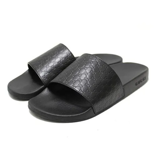 Dép Nam Gucci GG Logo Black Leather & Rubber Slide 567115BMMJ001000 Màu Đen Size 42