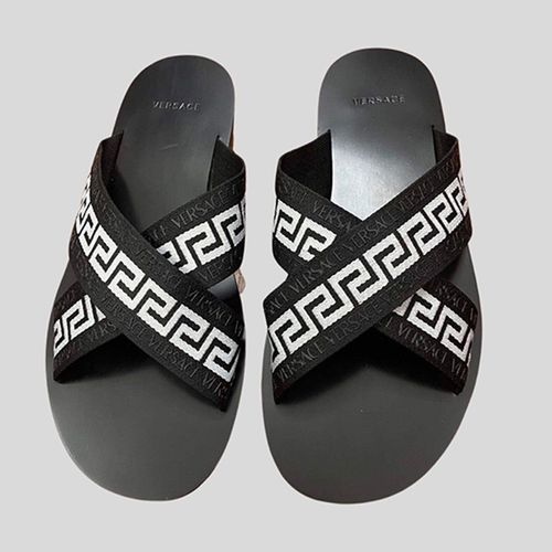 Dép Nam Versace Greca Ribbon Sandals VS9746 Màu Đen Trắng Size 41-2