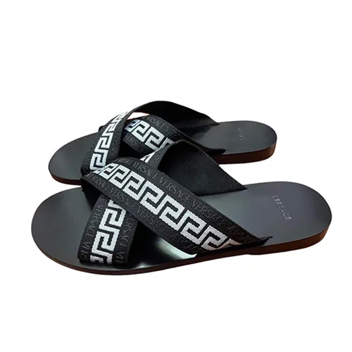 Dép Versace Sợi tổng hợp/cao su - Dép Nam Versace Greca Ribbon Sandals VS9746 Màu Đen Trắng Size 42 - Vua Hàng Hiệu