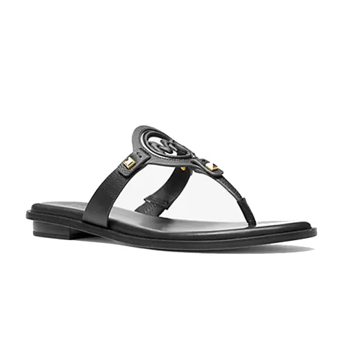 Dép Sandal Nữ Michael Kors MK Aubrey Cutout Leather T-Strap Màu Đen Size 6