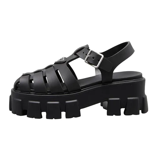 Dép Sandal Nữ Prada Rubber Logo Chunky-Sole Fisherman Sandals Màu Đen - Dép - Vua Hàng Hiệu