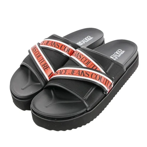 Dép Versace Sợi tổng hợp/cao su - Dép Sandal Versace Jeans Couture Polyurethane Slides 72YA3SM2ZS200U06 Màu Đen Size 42 - Vua Hàng Hiệu