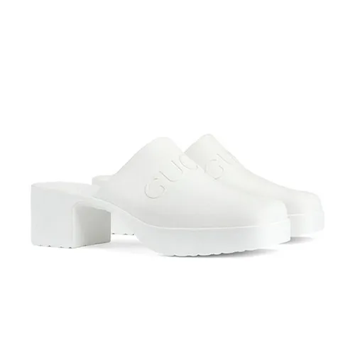 Dép Sục Nữ Gucci Women's White Rubber Embossed-Logo Mules Màu Trắng - Dép - Vua Hàng Hiệu