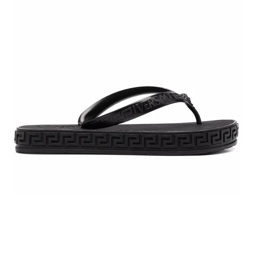 Dép Versace Có sẵn - Dép Xỏ Ngón Versace Greca Logo Flip Flop Sandals Màu Đen Size 38 - Vua Hàng Hiệu