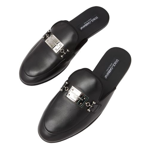 Giày Sục Nam Dolce & Gabbana D&G Black Leather With Tag Silver A80312 AW694 8B577 Màu Đen