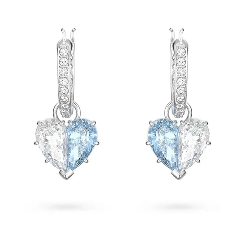 Khuyên Tai Nữ Swarovski Gema 520 Drop Earringsheart, Blue, Rhodium Plated 5653565 Màu Xanh Bạc