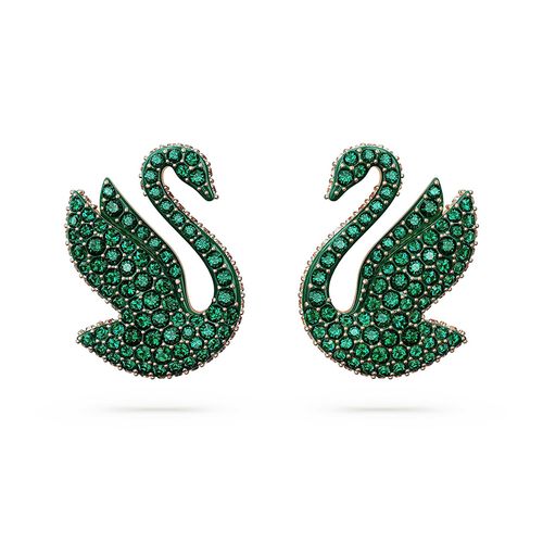Khuyên Tai Nữ Swarovski Iconic Swan Stud Earrings Swan, Green, Rose Gold-Tone Plated 5650063 Màu Xanh Green-1