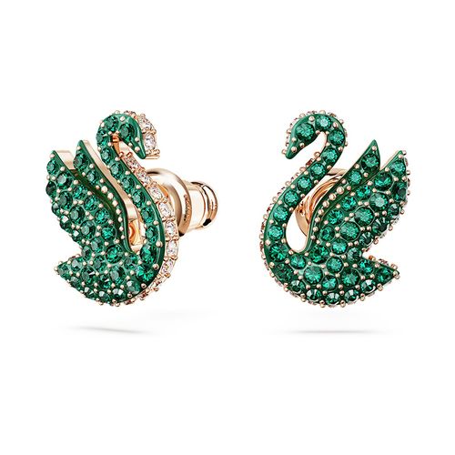 Khuyên Tai Nữ Swarovski Iconic Swan Stud Earrings Swan, Green, Rose Gold-Tone Plated 5650063 Màu Xanh Green-4