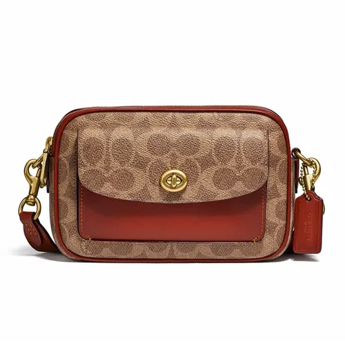 Túi Đeo Chéo Nữ Coach Brown Coated Canvas Signature Willow Camera Bag C0694 Màu Nâu Cam - Túi xách - Vua Hàng Hiệu