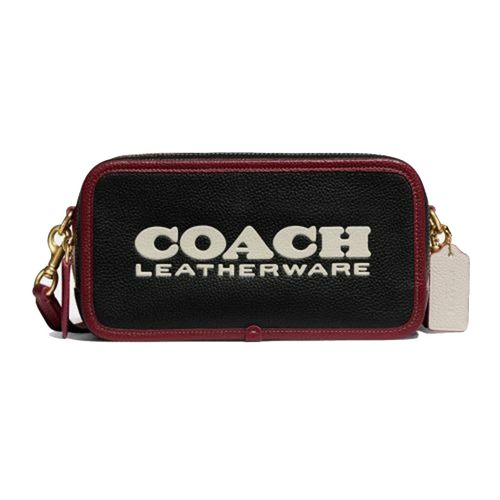 Túi Đeo Chéo Nữ Coach Kia Camera Bag In Pebbled Leather CE735 Màu Đen Viền Đỏ-1