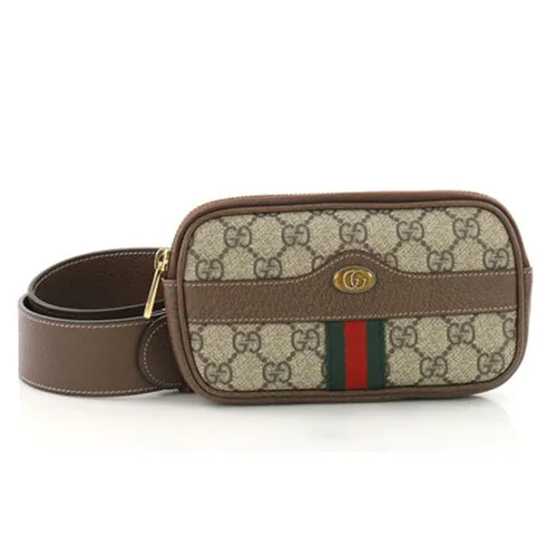 Túi Xách Gucci Brown Leather Trim Beige GG Canvas Belt Bag - Centimet.vn