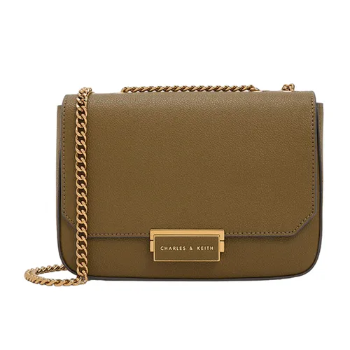 Túi Đeo Vai Nữ Charles & Keith CNK Chain Strap Shoulder Bag Khaki 80670517-8 Màu Khaki