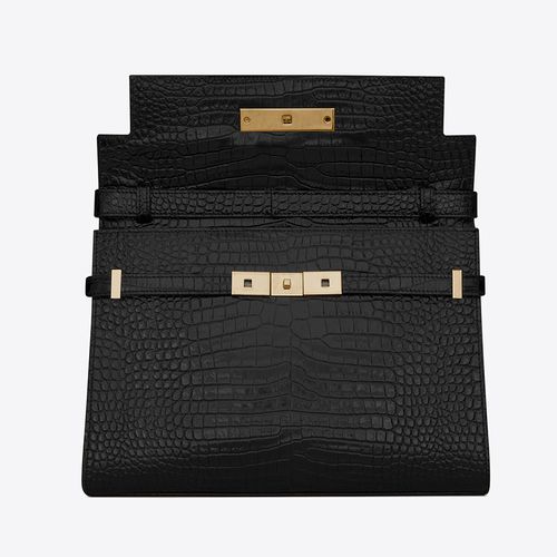 Túi Đeo Vai Nữ Yves Saint Laurent YSL Manhattan Shoulder Bag In Crocodile-Embossed Shiny Leather Màu Đen-5