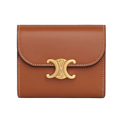 Túi xách Celine - Ví Nữ Celine Small Wallet Triomphe In Shiny Smooth Lambskin 10D783BZG.04LU Màu Nâu - Vua Hàng Hiệu