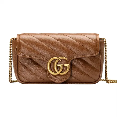 Túi xách - Túi Đeo Chéo Nữ Gucci GG Marmont Matelassé Super Mini 476433-0OLFT-2535 Màu Nâu - Vua Hàng Hiệu